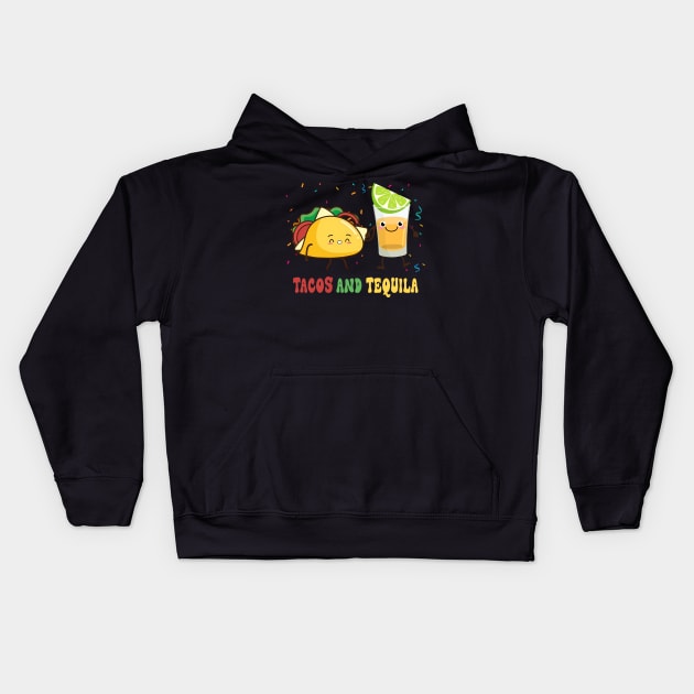 Mexican Tacos And Tequila Cinco De Mayo Mexican Food Tacos Kids Hoodie by inksplashcreations